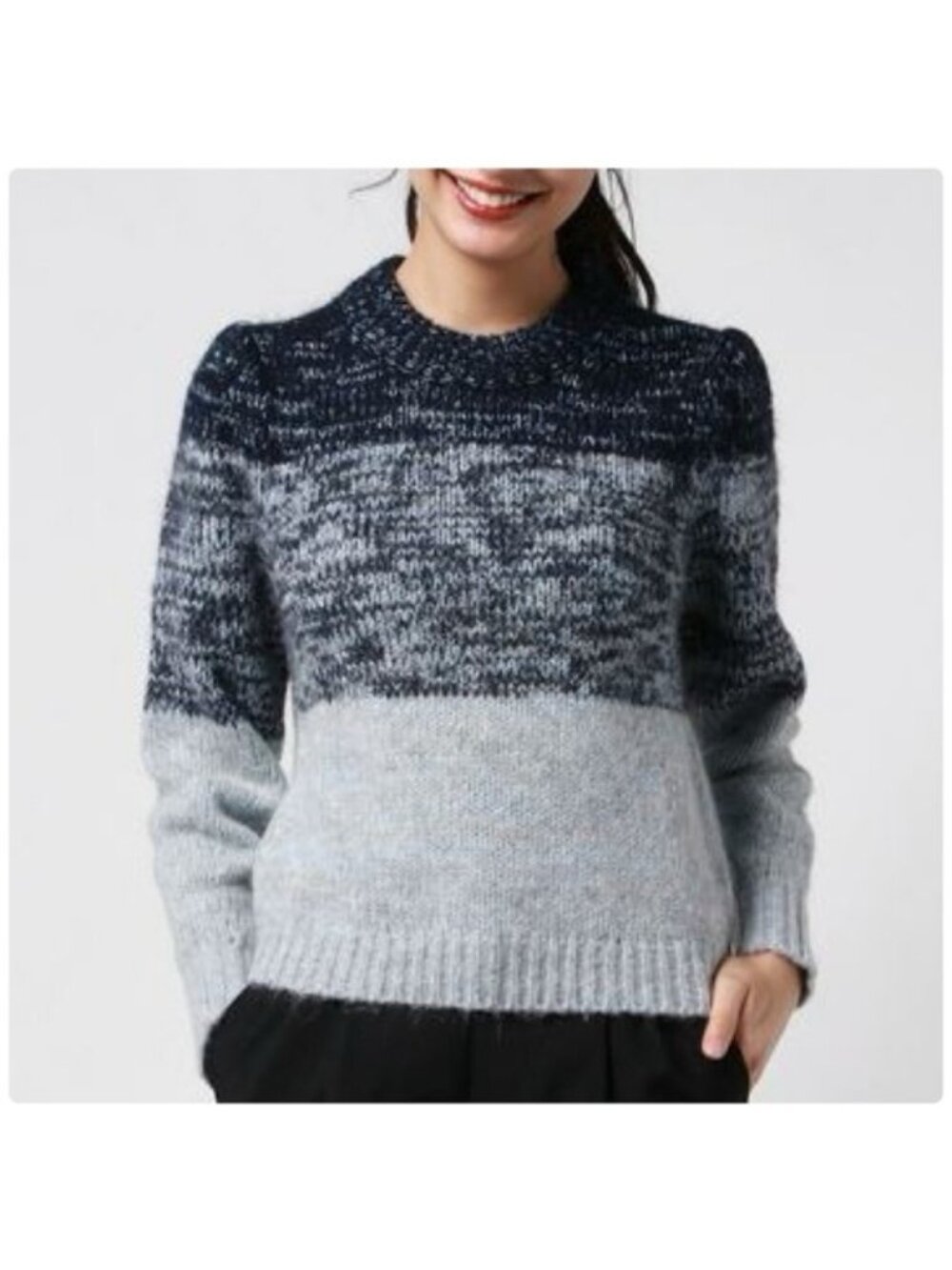 Banana Republic Sweater Womens M Alpaca Merino Wool Ombre Navy Gray Chunky Knit